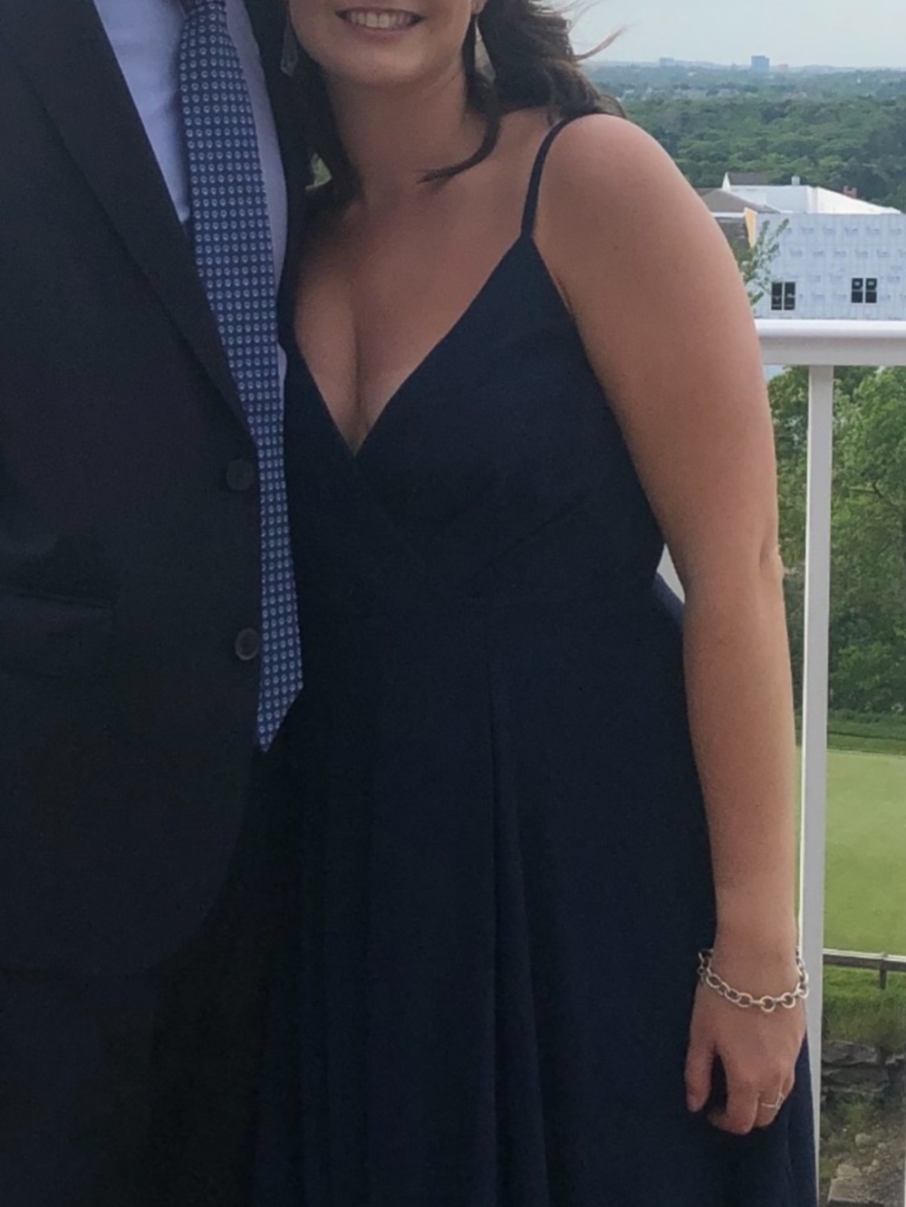 BHLDN Navy Strapless Spaghetti Strap Evening Dress